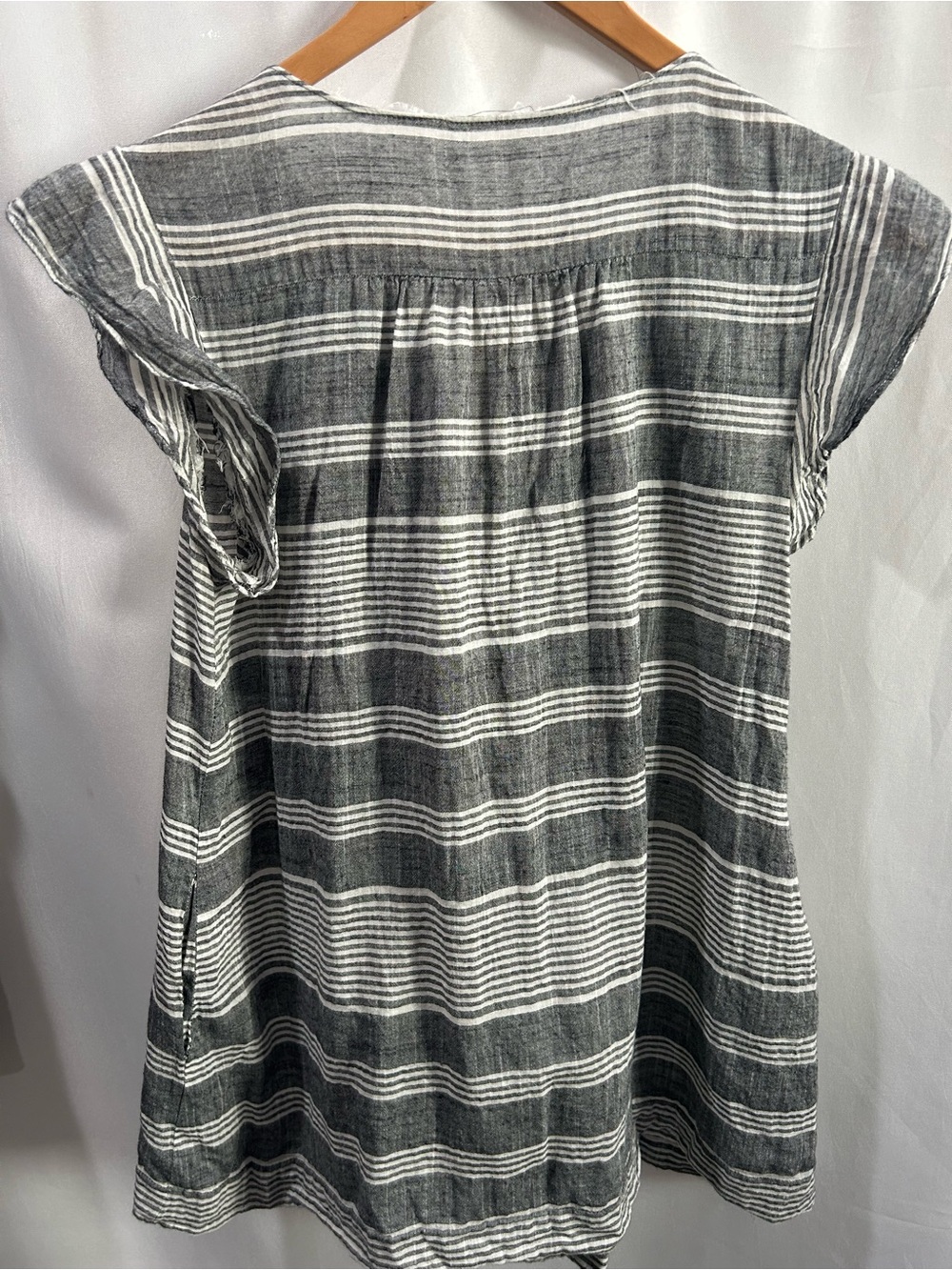 THML Gray and Navy Striped Embroidered Peasant Top - Picture 3 of 3